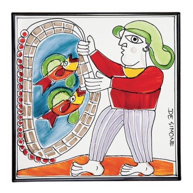 Ceramic Wall Tile Folk Fisherman De Simone Pottery PI297FK-09G Ceramic Wall Tile Folk Fisherman De Simone Pottery PI297FK-09G